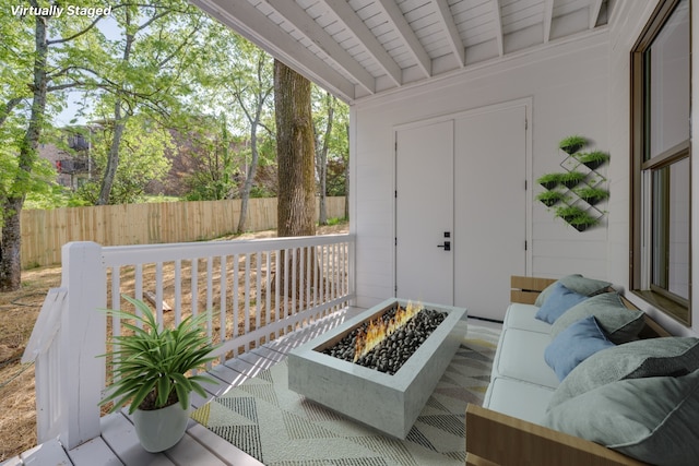 view of patio / terrace featuring an outdoor fire pit