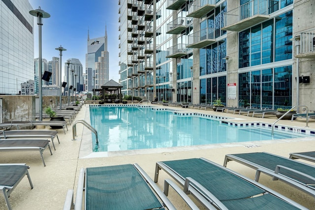 view of pool with a gazebo