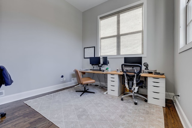 office area with light wood-type flooring