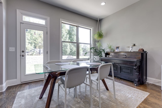 dining area with dark hardwood / wood-style floors and a wealth of natural light