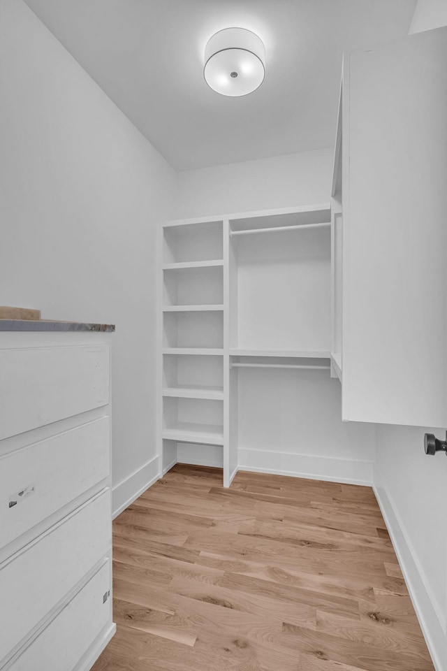 spacious closet featuring light hardwood / wood-style flooring