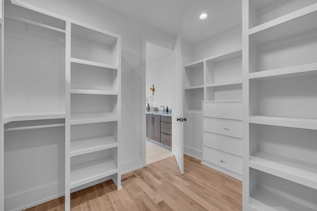 spacious closet with hardwood / wood-style flooring and sink