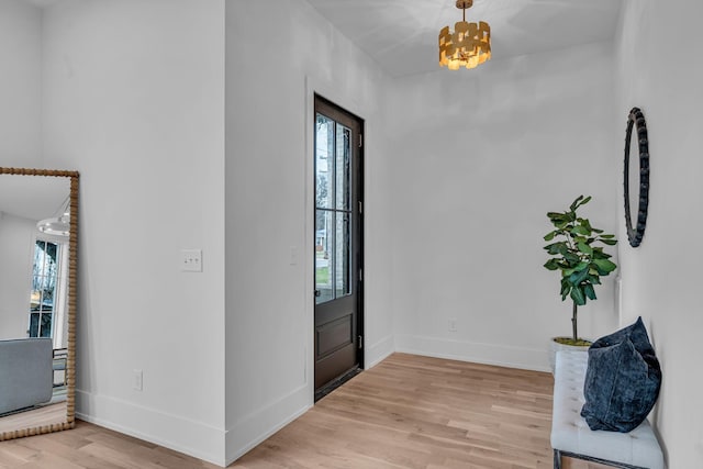 foyer with plenty of natural light and light hardwood / wood-style floors