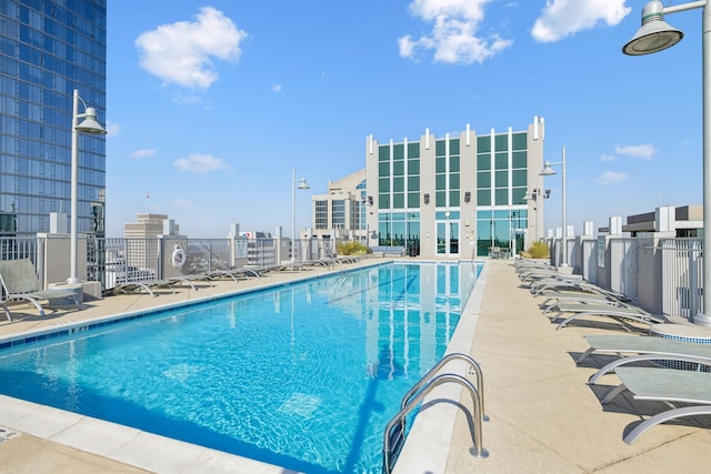 view of pool featuring a patio area