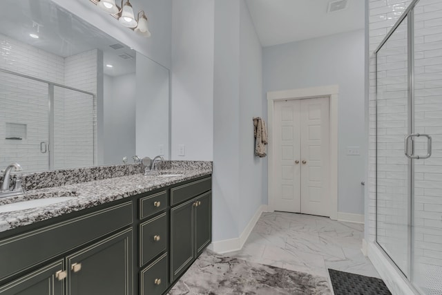 bathroom featuring vanity and walk in shower