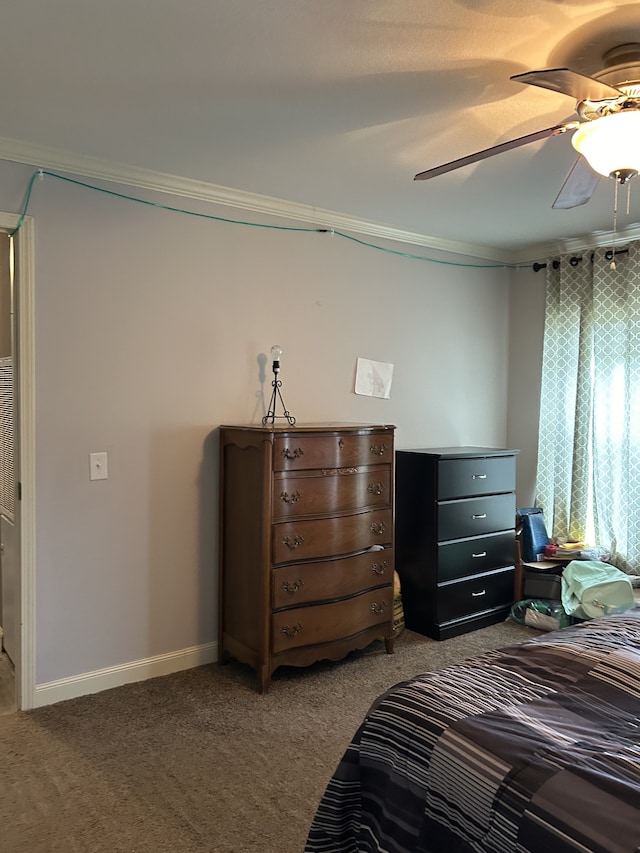 bedroom with ceiling fan and carpet