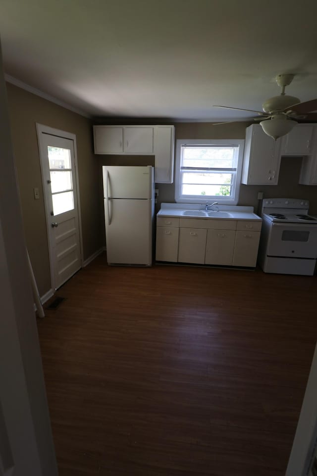 304 Mitchell St, Clarksville, TN 37042 - kitchen with dark wood-style flooring, white appliances, white cabinets, and a sink