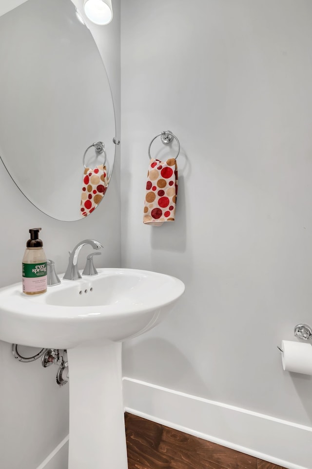 bathroom with wood-type flooring and sink