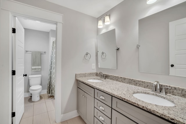 bathroom with vanity, toilet, and tile patterned floors