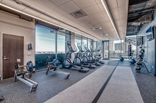 exercise room with a wall of windows