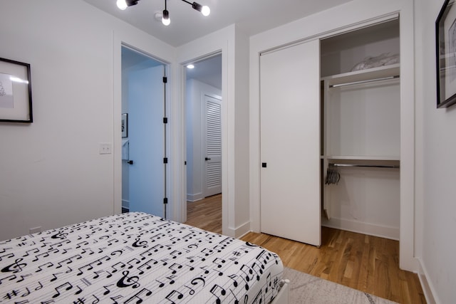 bedroom featuring light hardwood / wood-style flooring and a closet