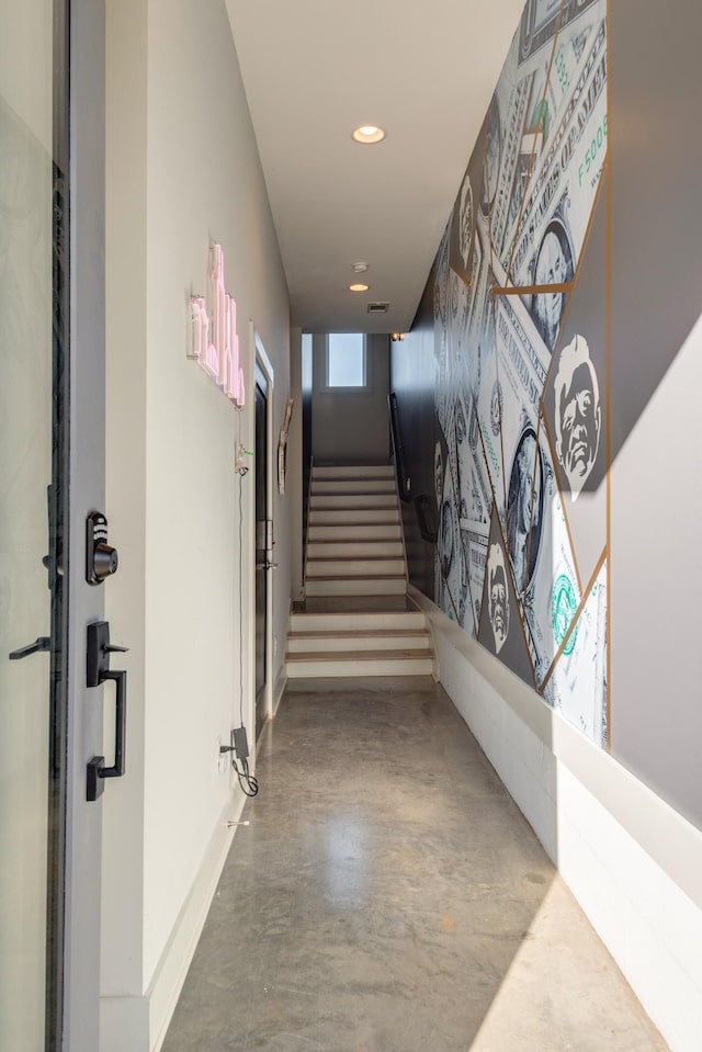 1112 Harmony Way, Nashville, TN 37207 - hall featuring finished concrete flooring, stairway, and recessed lighting