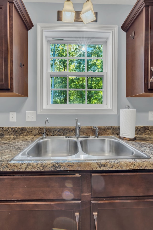 kitchen with sink, dark brown cabinetry, and a healthy amount of sunlight