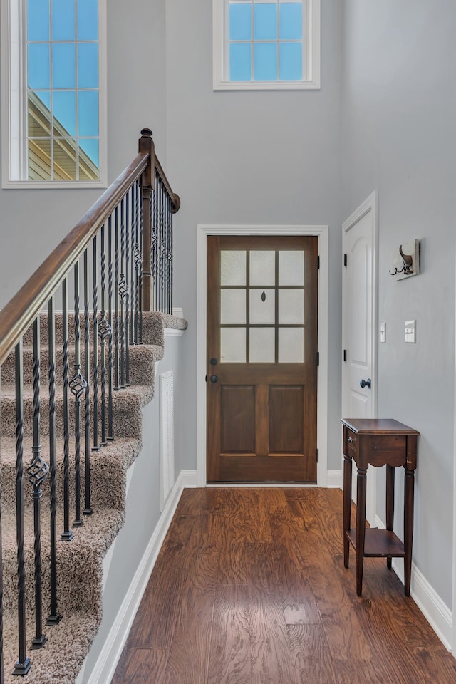 entrance foyer with dark hardwood / wood-style flooring and plenty of natural light