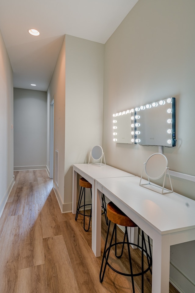 office area featuring light hardwood / wood-style flooring