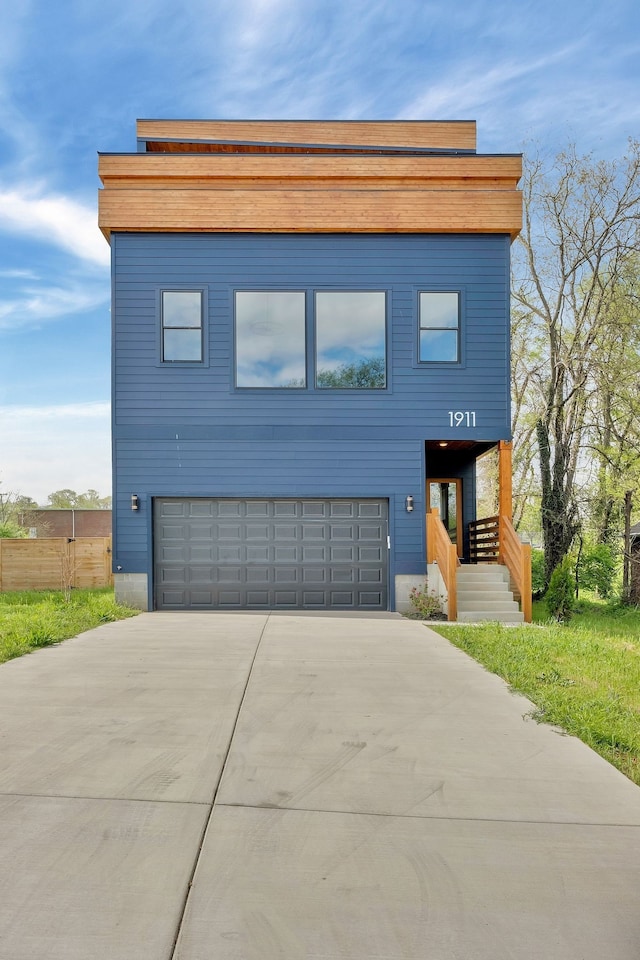 contemporary home featuring a garage