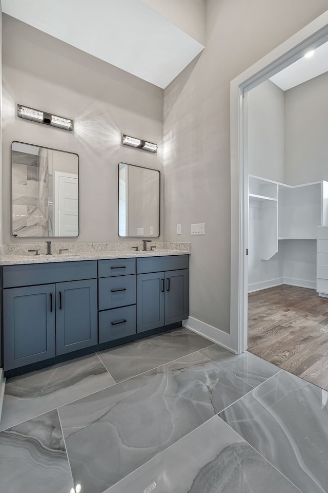 bathroom with vanity and wood-type flooring