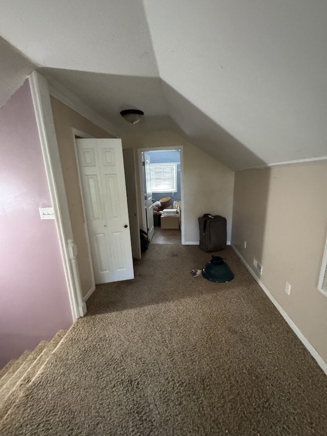 additional living space with lofted ceiling and carpet