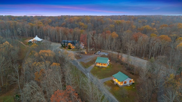 view of aerial view at dusk