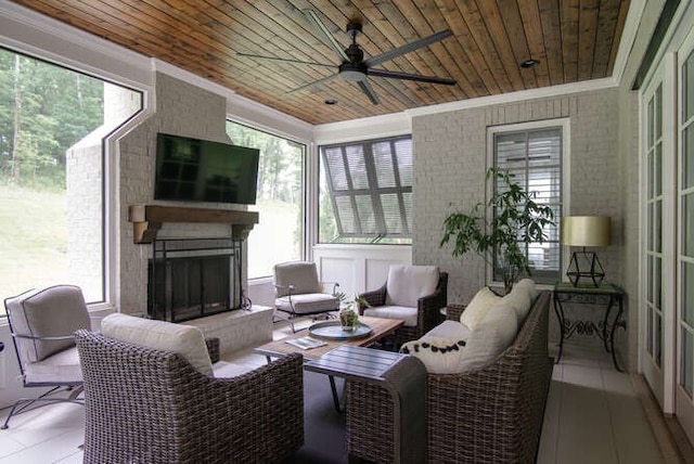 sunroom / solarium featuring a wealth of natural light and wood ceiling