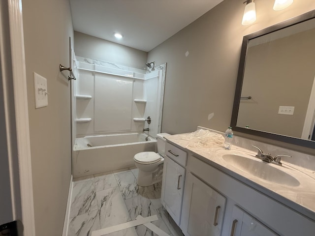 full bathroom with vanity, tub / shower combination, and toilet