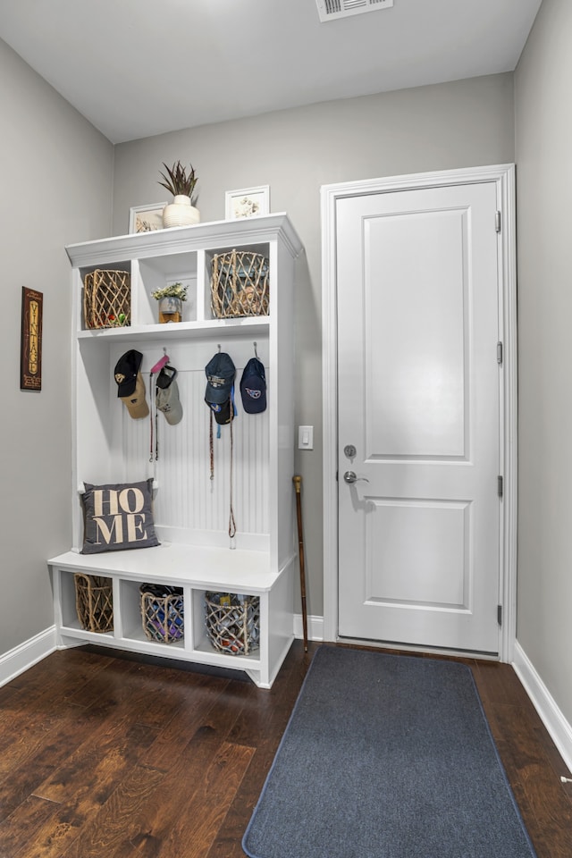 mudroom featuring dark wood-type flooring