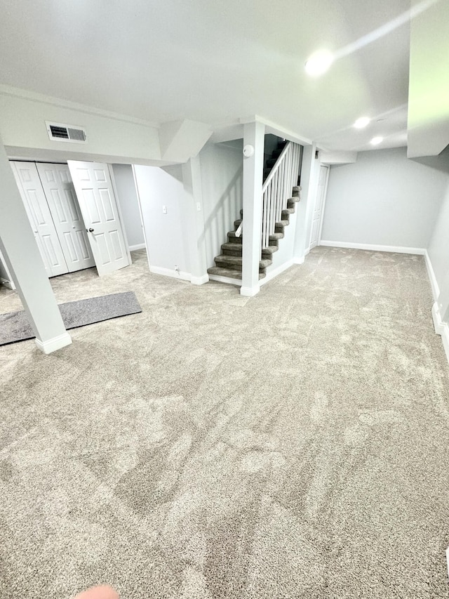 basement featuring carpet floors