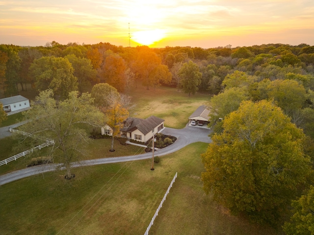 view of aerial view at dusk