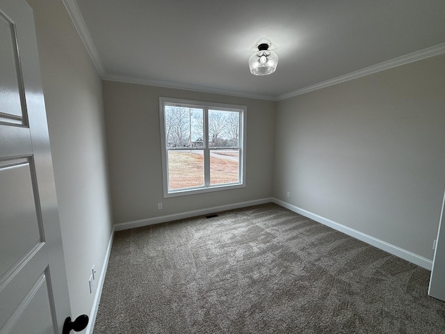 carpeted empty room with ornamental molding