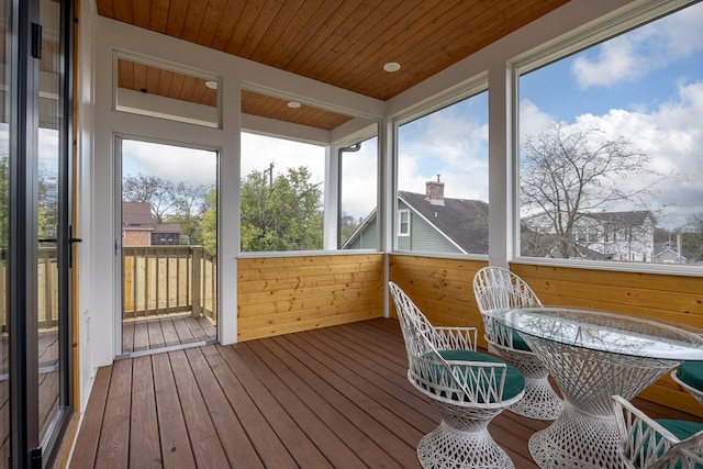 sunroom / solarium featuring plenty of natural light and wood ceiling