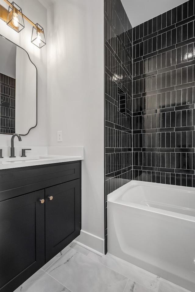 bathroom featuring vanity and independent shower and bath