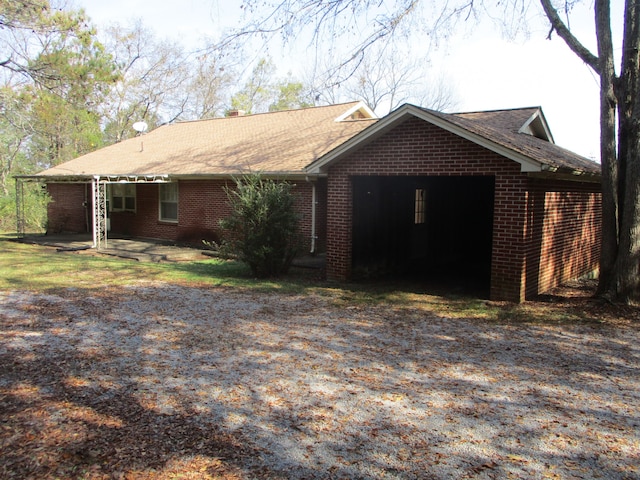 exterior space with a garage