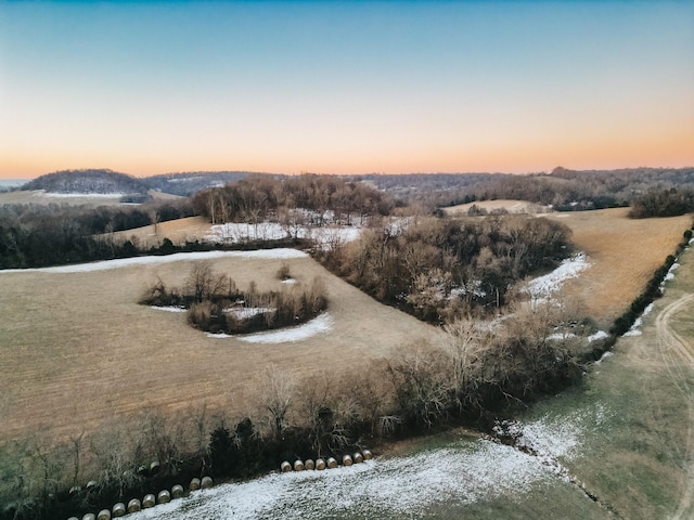 view of aerial view at dusk