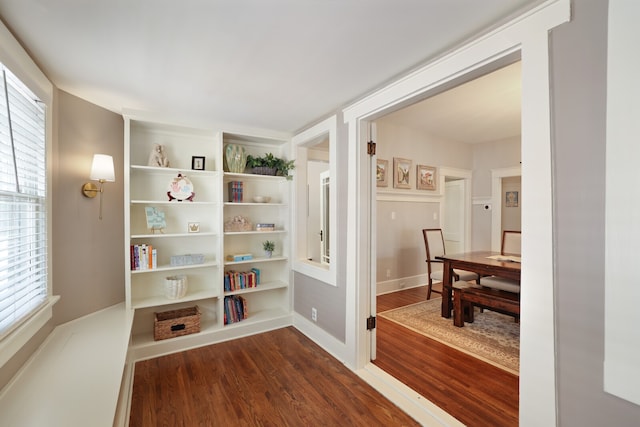 sitting room featuring dark wood-type flooring