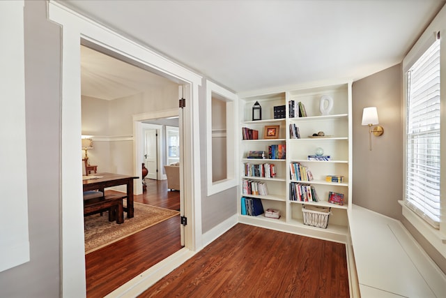 living area with dark hardwood / wood-style flooring