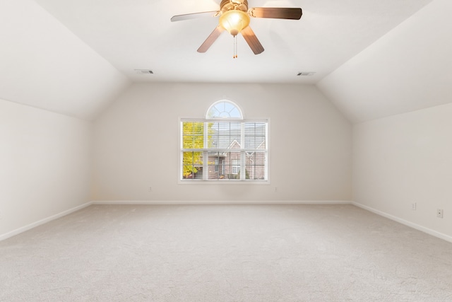 bonus room featuring carpet floors, ceiling fan, and lofted ceiling