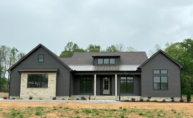 948 Hidden River Rd, Rock Island, TN 38581 - view of front of house featuring covered porch, crawl space, a standing seam roof, metal roof, and stone siding