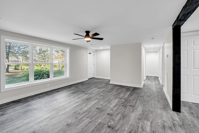 empty room featuring hardwood / wood-style floors and ceiling fan