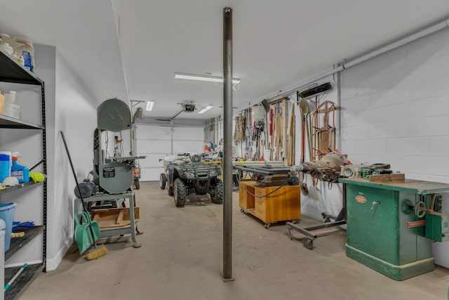 garage with a garage door opener