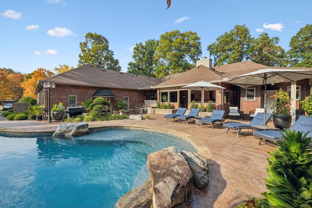 view of swimming pool featuring a patio area