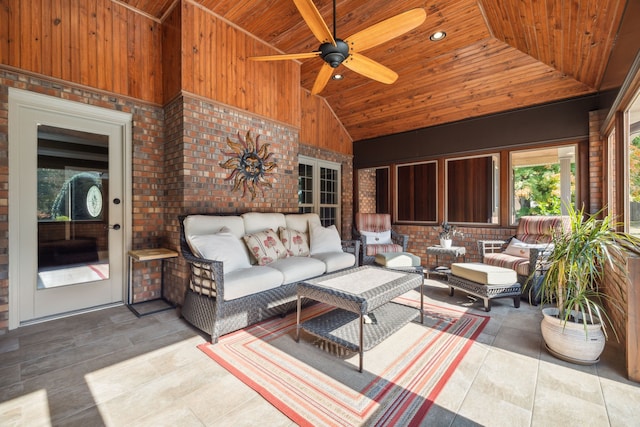 exterior space with outdoor lounge area and ceiling fan