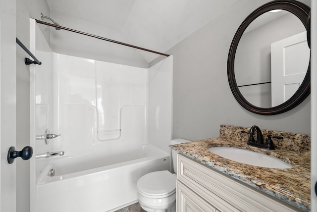 full bathroom featuring toilet, vanity, and bathing tub / shower combination