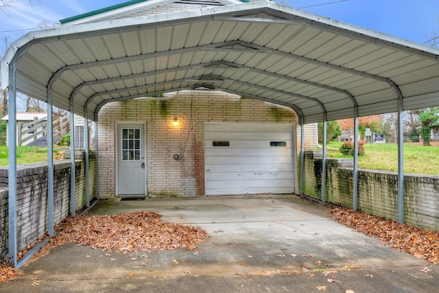 exterior space with a carport and a garage