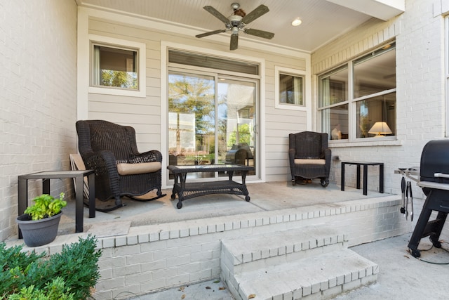 view of patio / terrace featuring ceiling fan