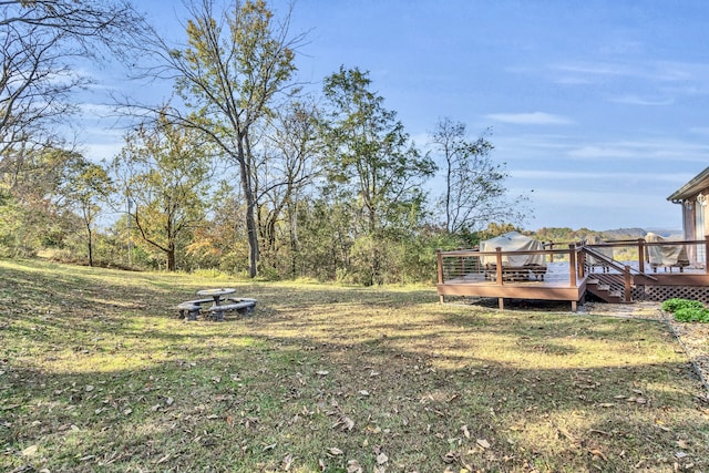 view of yard featuring a wooden deck