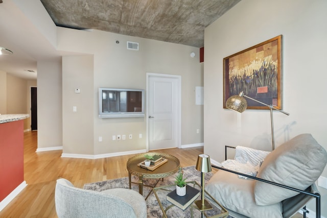 living room with light wood-type flooring