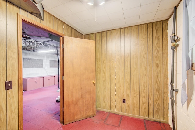 interior space featuring wooden walls