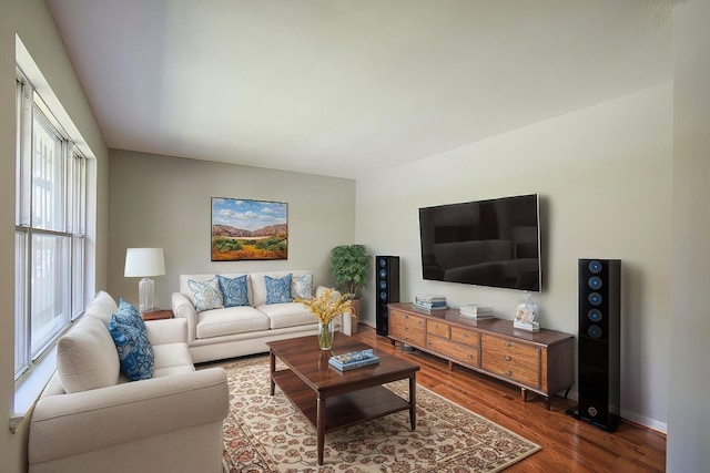 living room with hardwood / wood-style flooring