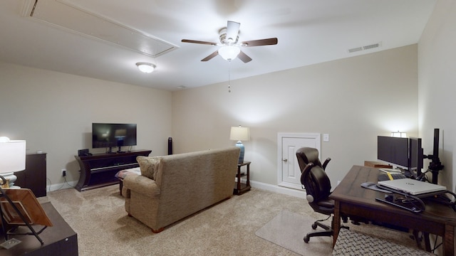 view of carpeted home office