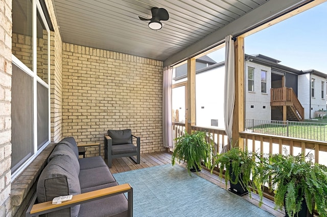 balcony with ceiling fan